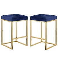 Tabouret de Comptoir Pipe II de couleur Bleu et Or - Lot de 2