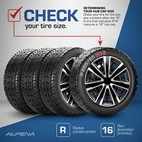 Alpena 16" Axel Wheel Covers, Silver & Black, set of 4