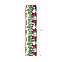 Papier d'emballage réversible – Hallmark (Pères Noël, joyeux messages, bonbons, pois, bonshommes de neige, rayures)