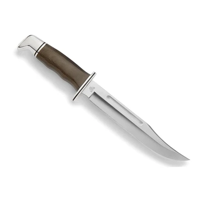 Couteau Buck Knives General Pro 120 – Couteau de chasse Elite, couteau luxueux, couteau de collection S35VN, lame à clip en acier, O.D. Poignée Micarta verte et gaine en cuir