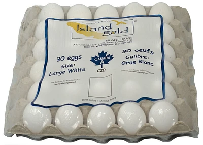 Island Gold 2.5 Dozens Large White Eggs, 30 eggs / tray