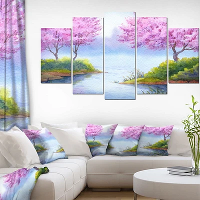 Impression sur toile « Flowering Trees Over Lake » Design Art