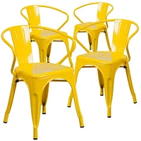 Commercial Grade 4 Pack Yellow Metal Indoor-Outdoor Chair with Arms