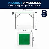 Table de jeu pliante blanche granite et carrée de 34,5 po avec surface de jeu verte