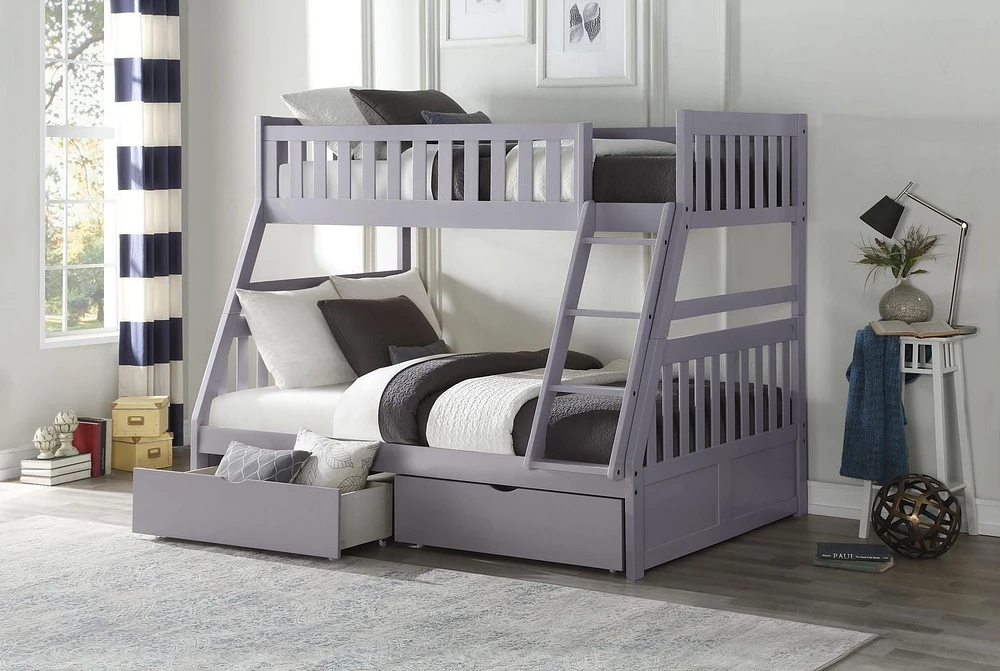 Topline Home Furnishings Lit superposé simple sur lit double gris avec rangement pour jouets