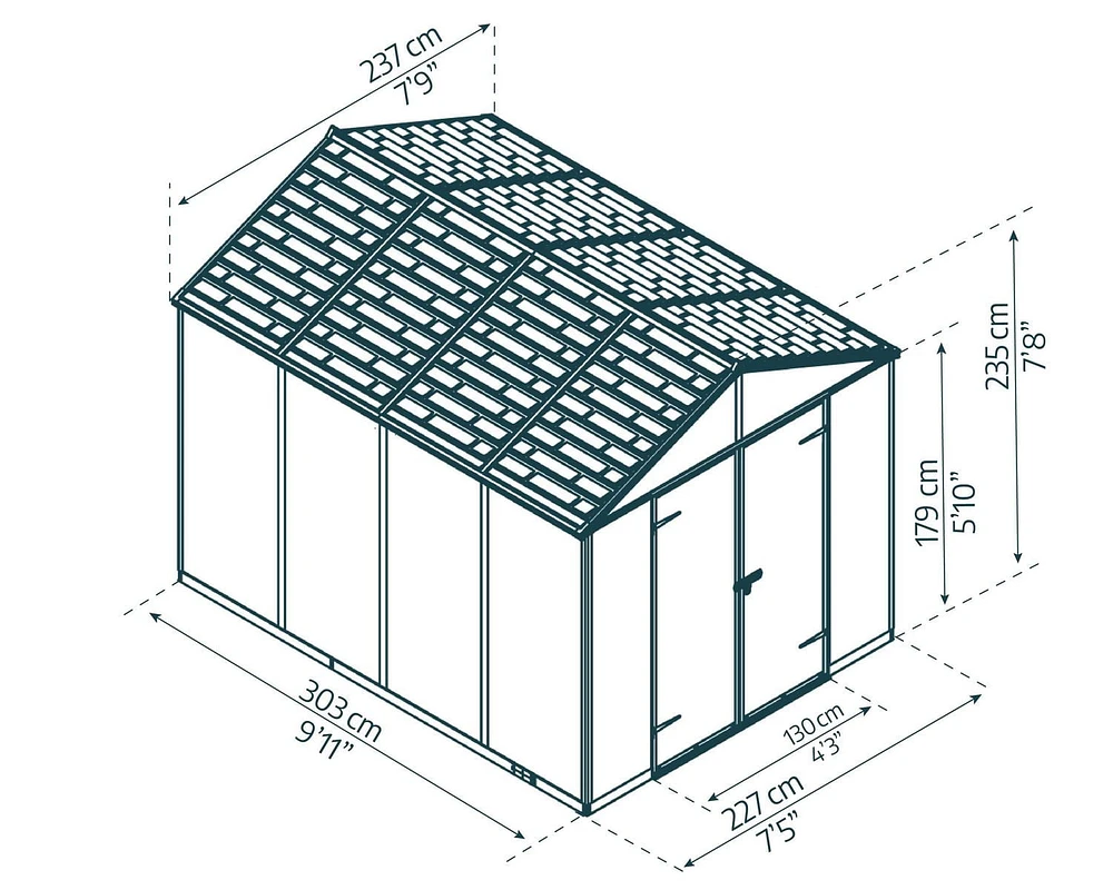 Cabanon de jardin gris foncé Rubicon de 8 pi x 10 pi