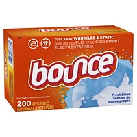 Bounce Fabric Softener Dryer Sheets, Fresh Linen, 200 count, 200CT