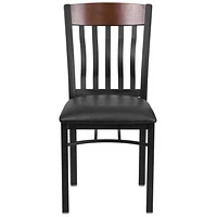 Lot de 2 pièces - Chaise de restaurant de la série Eclipse en métal noir et bois de noyer avec dossier vertical et siège en vinyle noir