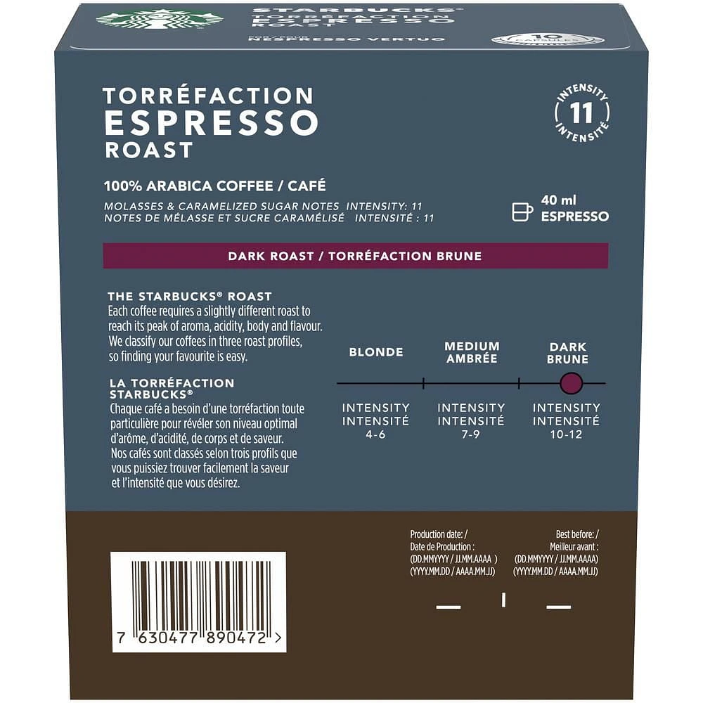 Starbucks Espresso Roast for Nespresso Vertuo, 10ct, 10 x 40 ml