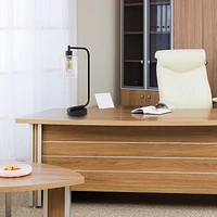 Lanterne de bureau en fer industriel de style antique de Simple Designs Bronson avec abat-jour en verre, noir