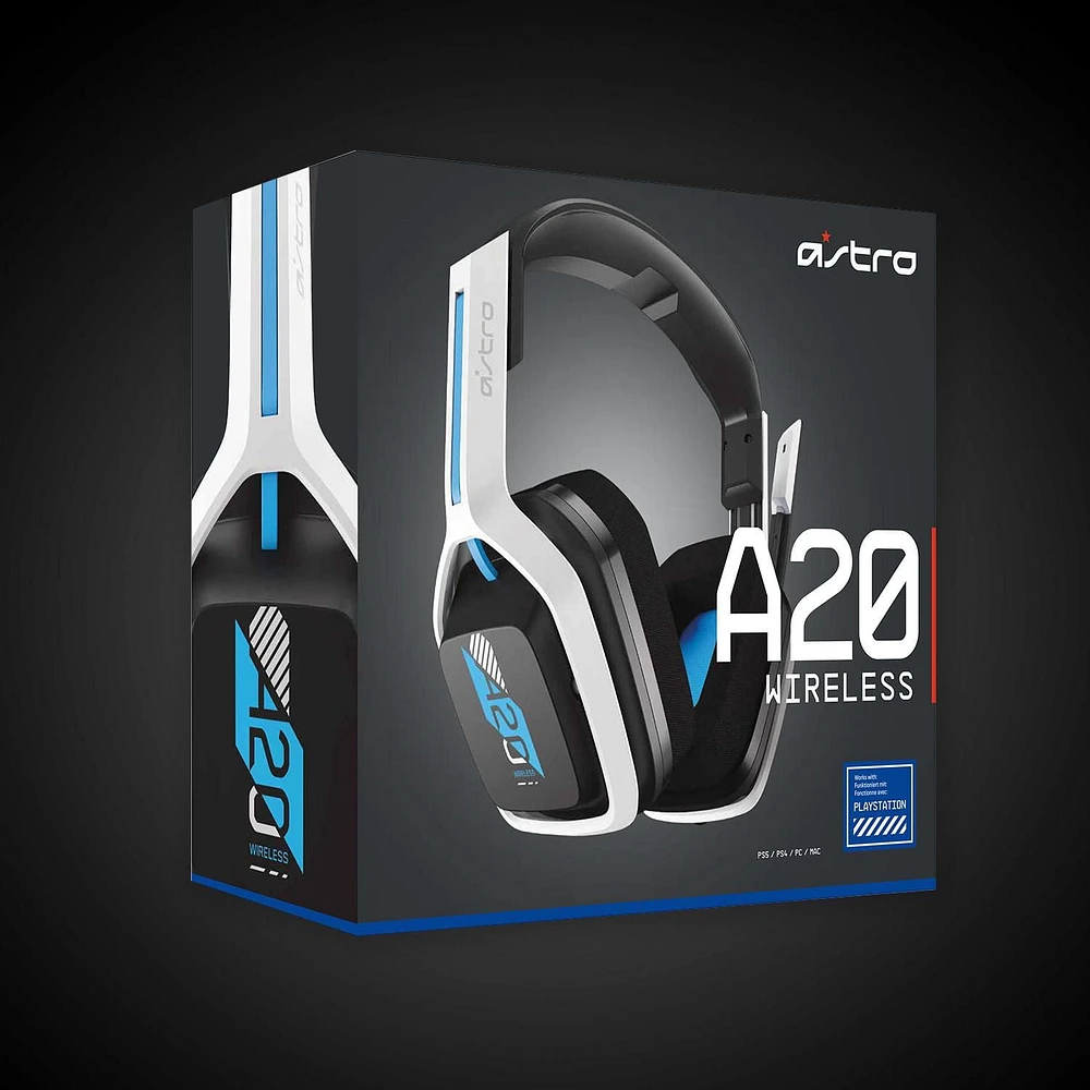 Astro A20 Gen 2 Wireless Gaming Headset with Microphone for PS5 / PS4 - White/Blue, A20 Gen 2 Wireless Gaming Headset