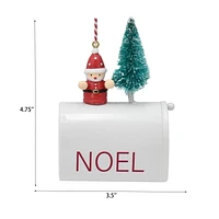 Holiday Time Winter Chalet Noel Mailbox with Santa Christmas Ornament, White