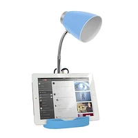 Lampe de bureau organisateur feux de la rampes à col de cygne avec support pour tablette d'iPad Porte-livre, bleu