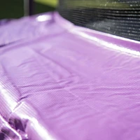 SKYWALKER TRAMPOLINES Trampoline d'extérieur rond de 14 pieds violet pour enfants avec filet de sécurité et coussin à ressorts, approbation ASTM, résistant à la rouille et piquets anti-vent robustes,