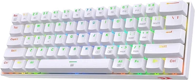 Redragon K630 Dragonborn 60% Wired RGB Gaming Keyboard, 61 Keys Compact Mechanical Keyboard with Tactile Blue Switch, Pro Driver Support, White