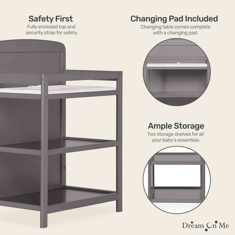 Dream On Me Anna 4 in 1 Full Size Crib and Changing Table Combo, Model #678, Two Storage Shelves