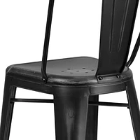 Tabouret de bar en métal vieilli noir de 30 pouces de hauteur pour l'intérieur et l'extérieur avec dossier