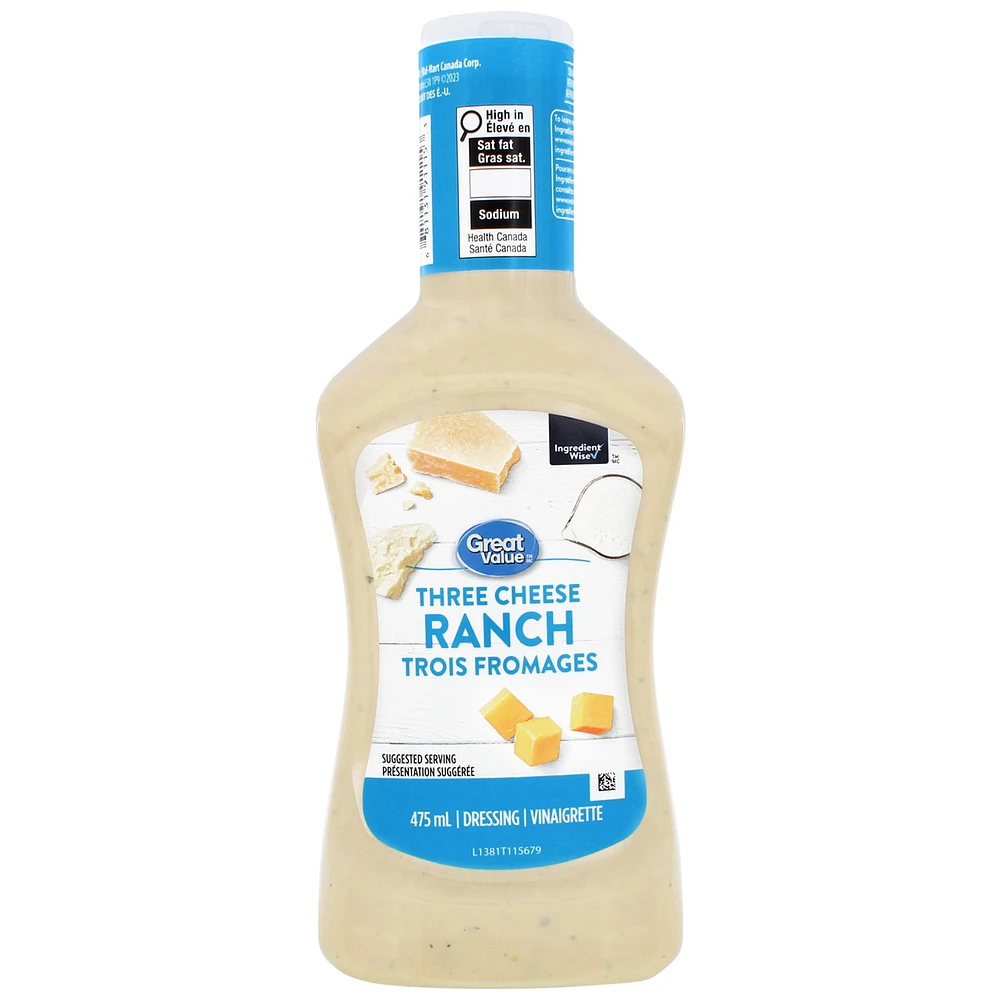 Great Value Three Cheese Ranch Dressing, 475 mL