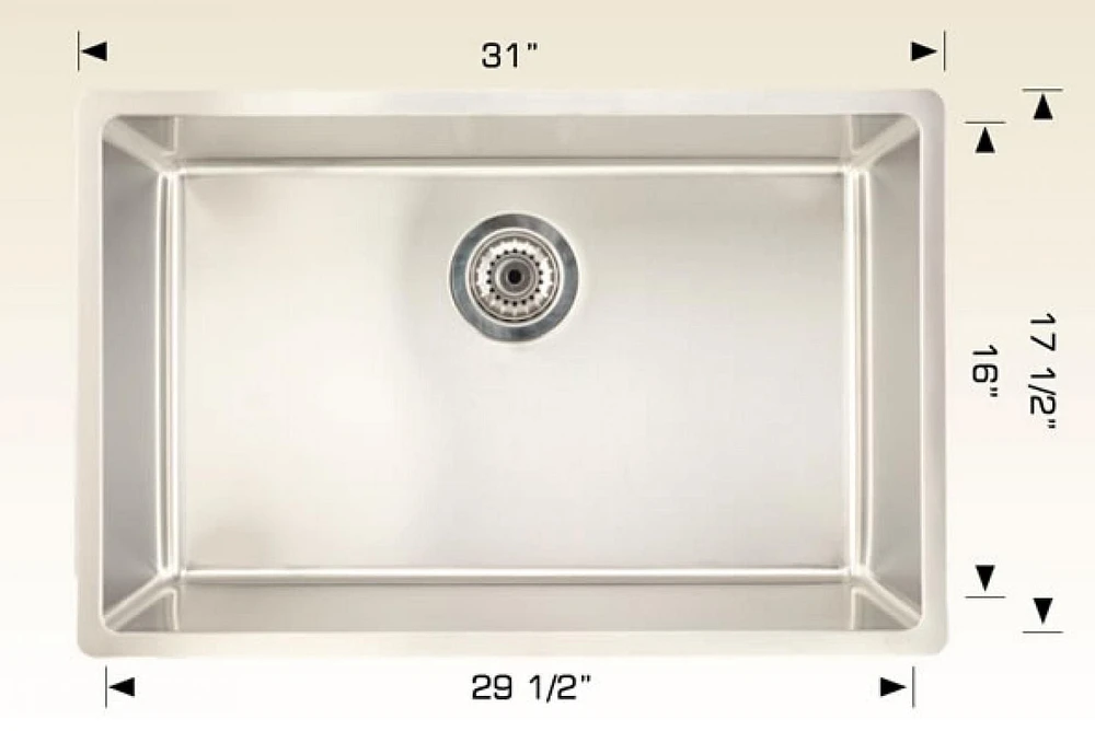 American Imaginations 31-in. Évier de cuisine en acier inoxydable approuvé par W CSA avec 1 bol et calibre 18