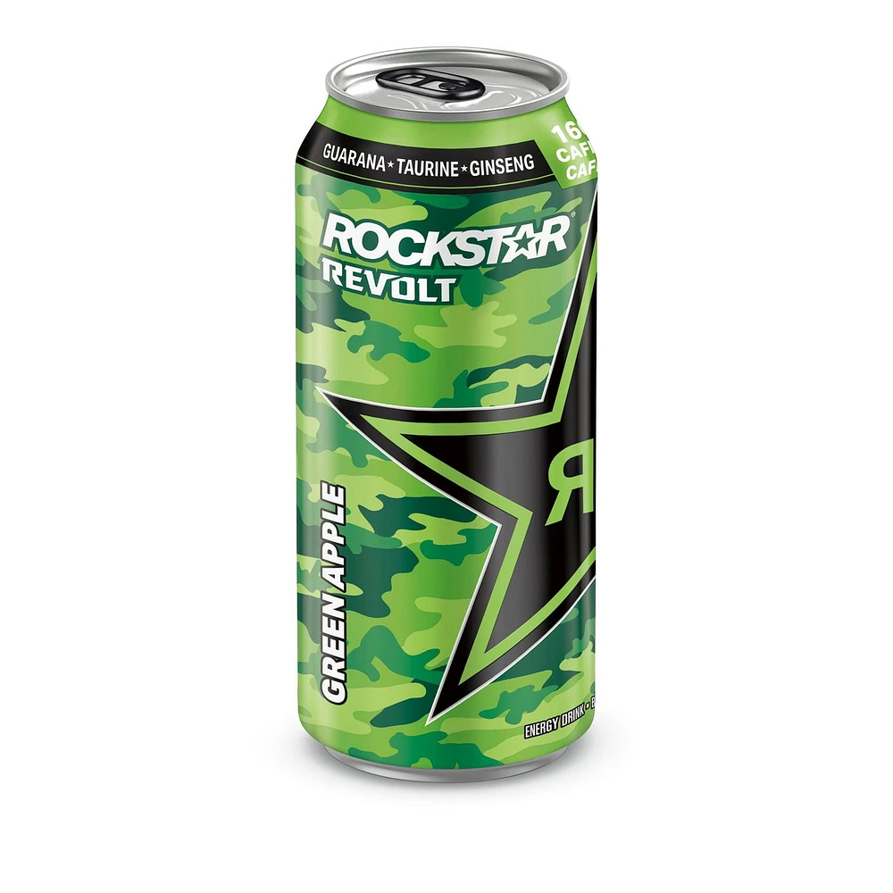 Rockstar Revolt Green Apple Energy Drink, 473mL Can, 473mL