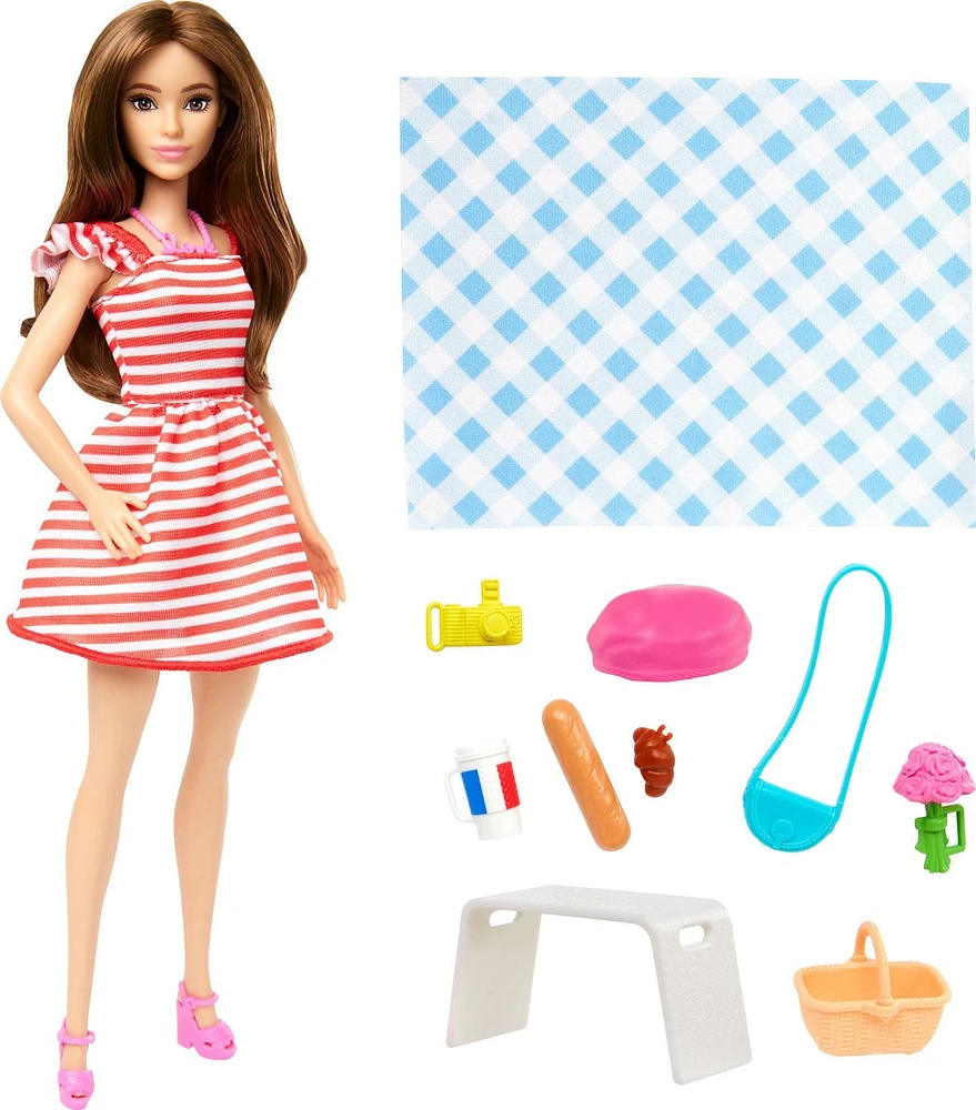 Barbie  Passeport Rose Poupée et coffret de jeu Aventures à Paris Âges 3+