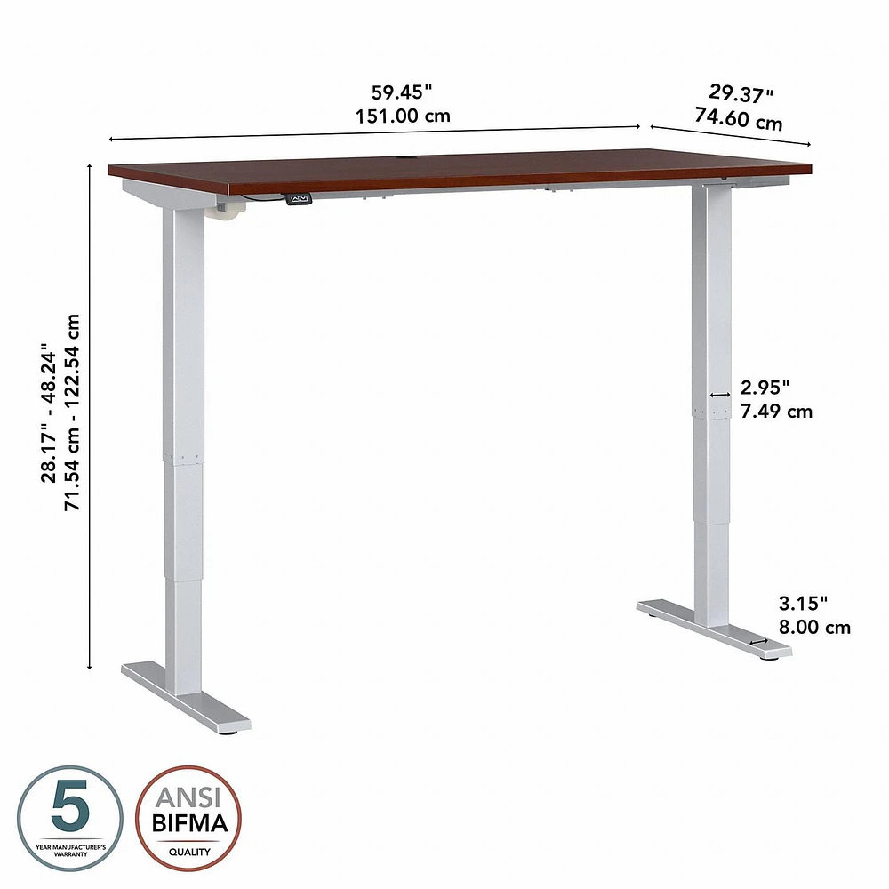 Bureau assis-debout électrique à hauteur réglable 60L x 30P Move 40 Series de Bush Business Furniture, blanc
