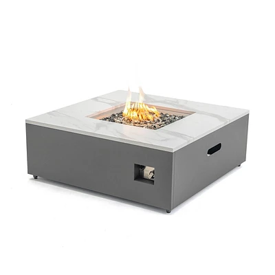 Danby Engineered Marble Convertible Propane Fire Table , Square, White and Grey
