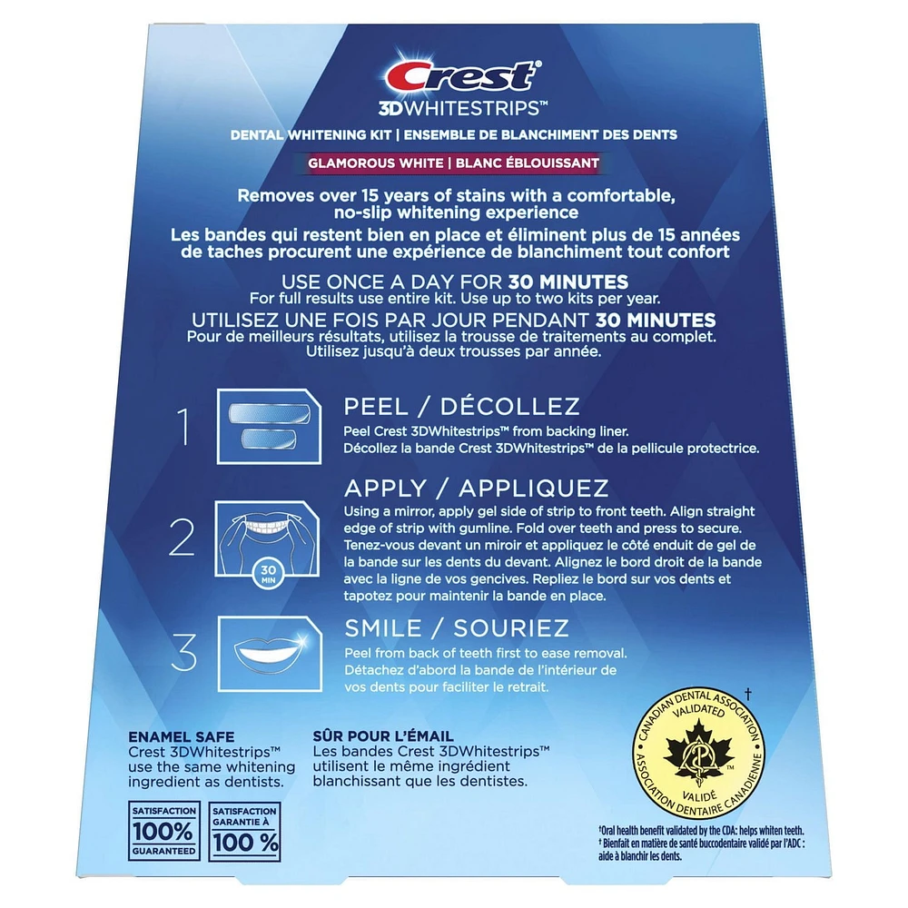 Crest 3D Whitestrips Glamorous White At-home Teeth Whitening Kit, 8 Levels Whiter, 14 Treatments