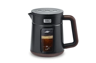 TRU Rapid Cold Brew Coffee Maker, Stylish Black with wood-grain