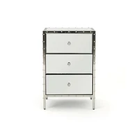 Neyri Mirrored Nightstand, Mirrored Nightstand, Bedroom Nightstand, MDF Nightstand, Mirrored Bedside Table, Silver Nightstand, Three Drawer Nightstand with Clear Knobs