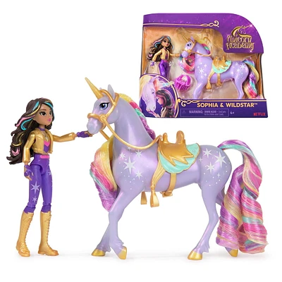 Unicorn Academy, Coffret Sophia & Wildstar avec 2 accessoires d'équitation et un accessoire de coiffure, poupées et licornes pour filles à partir de 4 ans