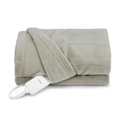 Jeté chauffant Sunbeam en micropeluche à carreaux gris ardoise,  4 réglages de chaleur, arrêt automatique après 4 heures, 127 cm x 152,4 cm (50 po x 60 po)