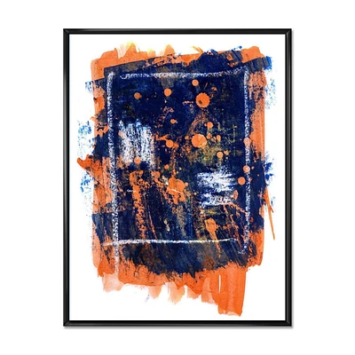 Designart Orange and Navy Blue Abstract FLOAT FRAME WALL ART