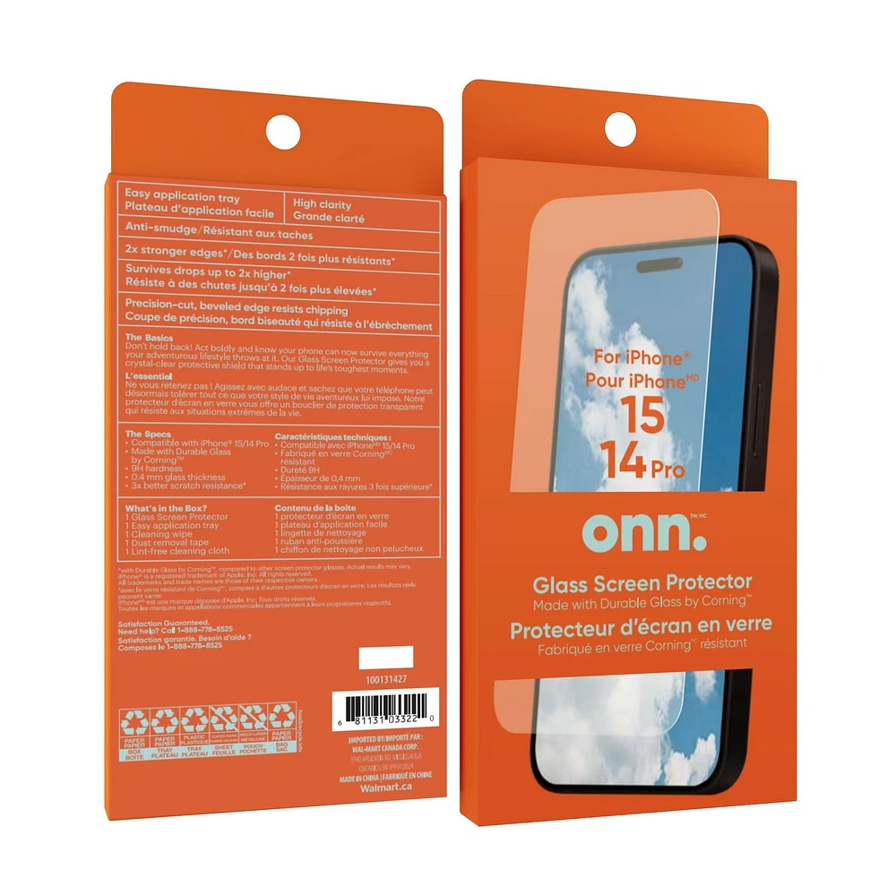 Protection d'écran en verre Corning durable pour iPhone 15 Pro/iPhone 14 Pro Grande clarté et anti-salissures