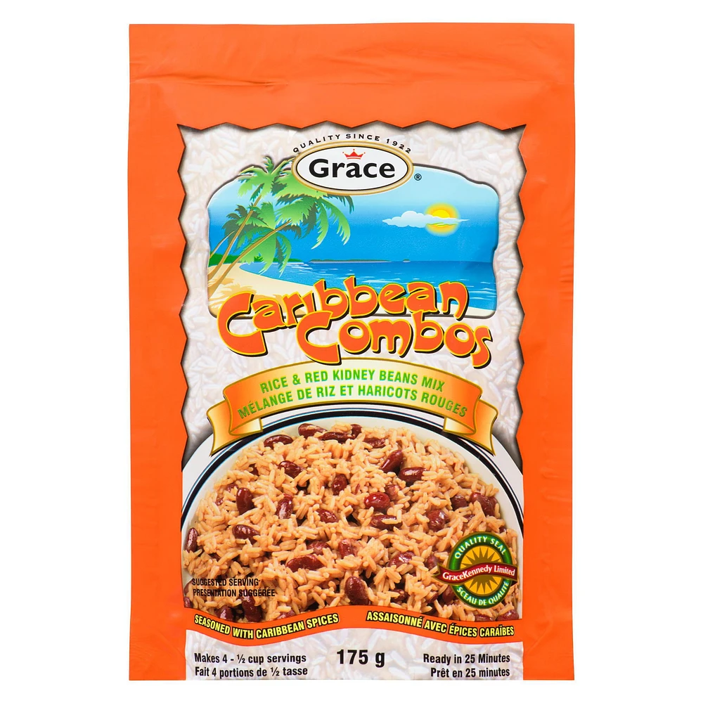 Grace Caribbean Combos Rice and Red Kidney Beans, 12x175g Packets, Grace Caribbean Combos Rice and Red Kidney Beans 12x175g