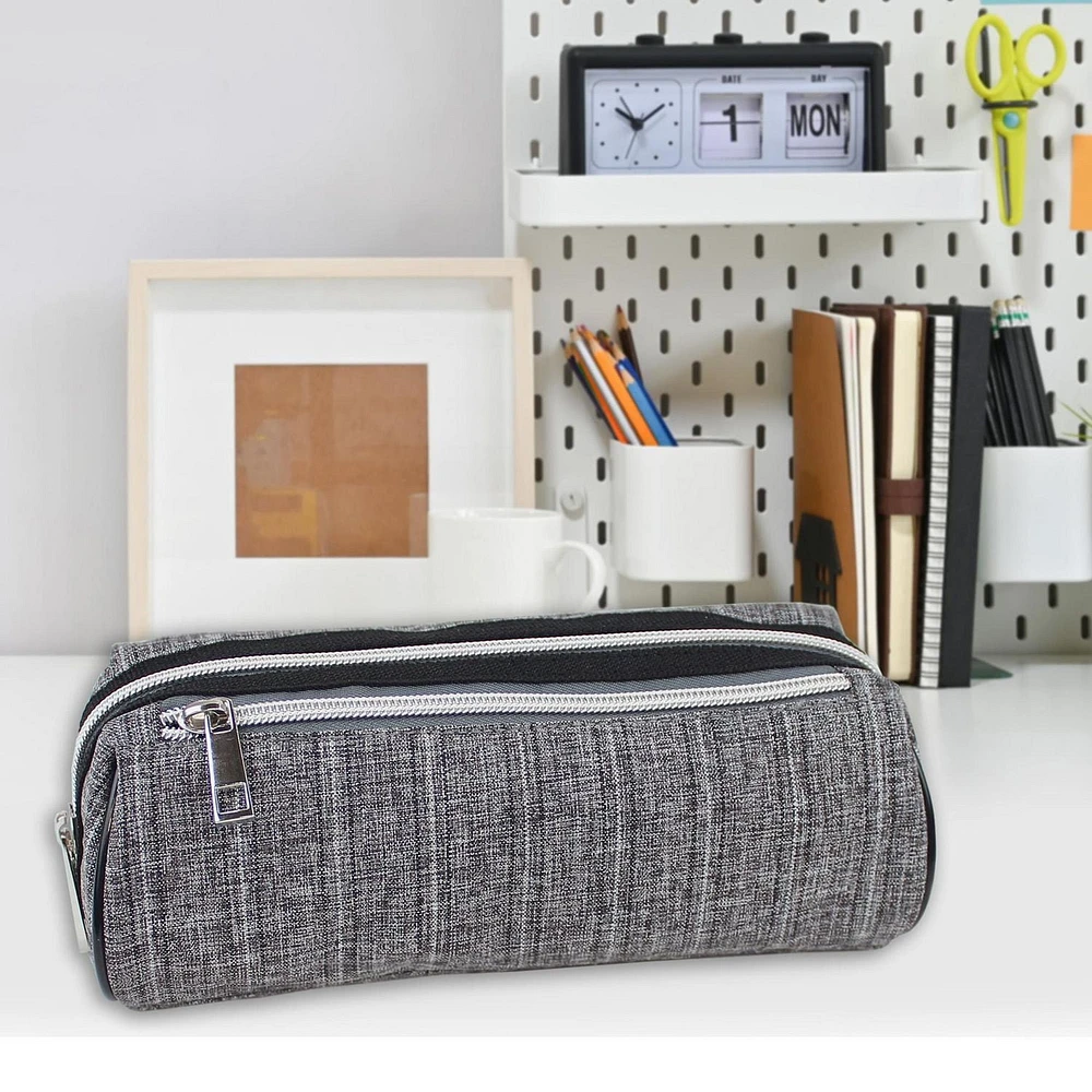 Pen + Gear Textured Pencil Pouch in Grey with White and Black Pattern, (LxWxH): 8.27x3.54x3.15 in