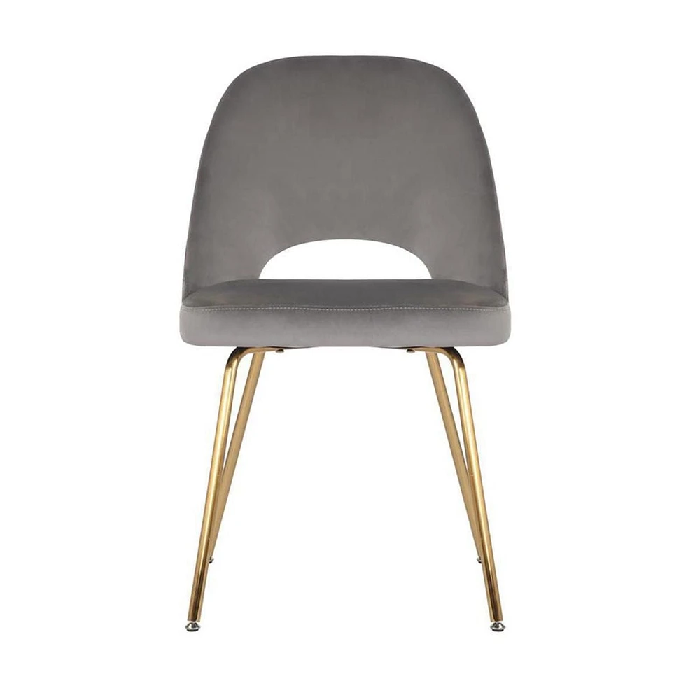 Take Me Home Alice Velvet Dining Chair, Gray seat and Gold Legs.