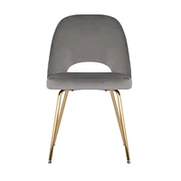 Take Me Home Alice Velvet Dining Chair, Gray seat and Gold Legs.