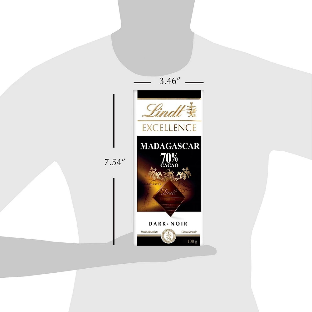 Lindt EXCELLENCE Madagascar 70% Cacao Dark Chocolate Bar, 100 Grams, 1x100g Dark Chocolate Bar