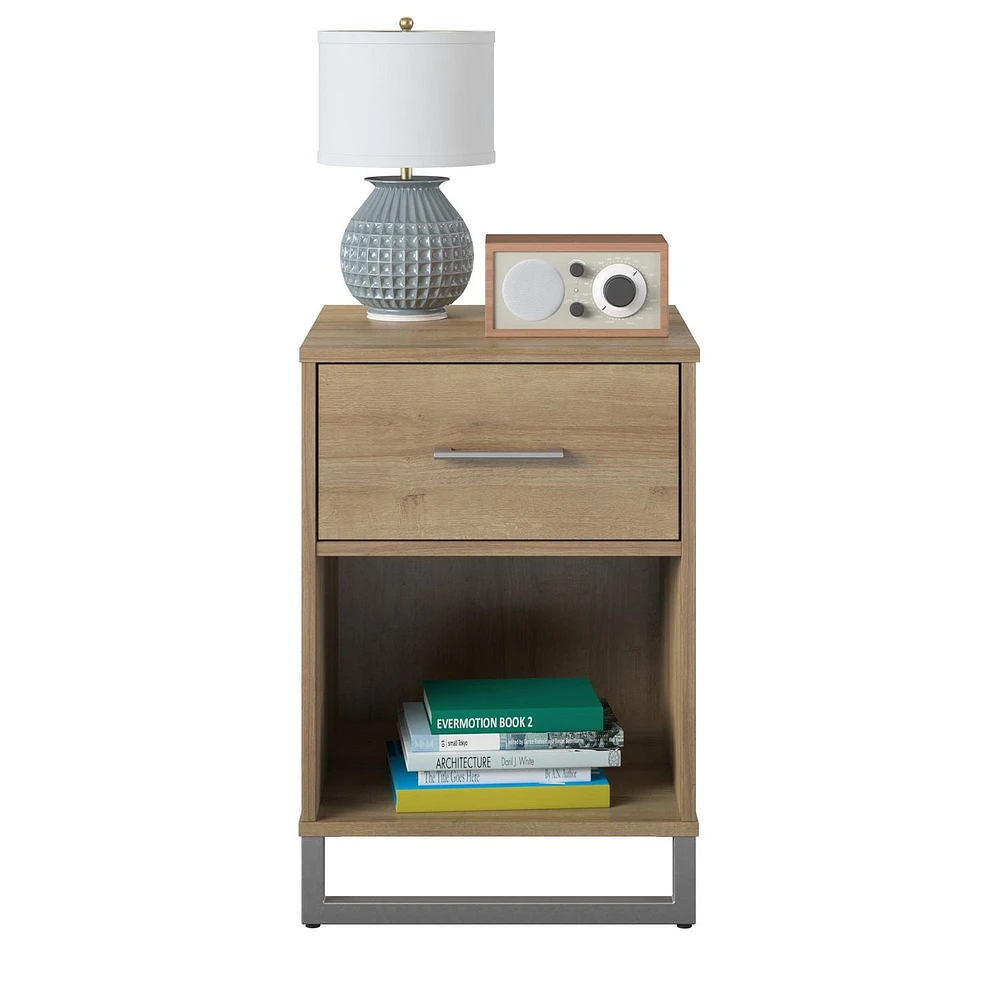 Nightstand with 1 Drawer, Distressed Gray Oak