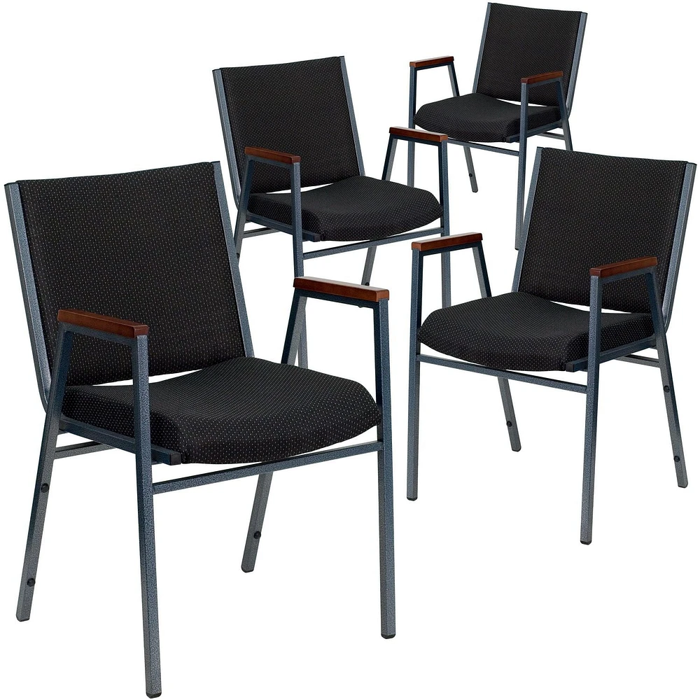 Lot de 4 pièces - Chaise empilable robuste de la série HERCULES en tissu à pois noir avec appuis-bras