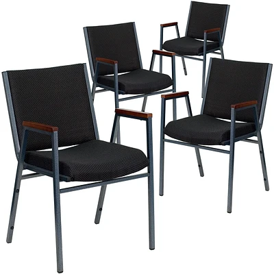Lot de 4 pièces - Chaise empilable robuste de la série HERCULES en tissu à pois noir avec appuis-bras