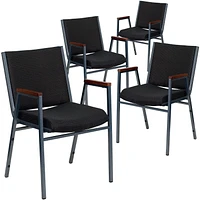 Lot de 4 pièces - Chaise empilable robuste de la série HERCULES en tissu à pois noir avec appuis-bras