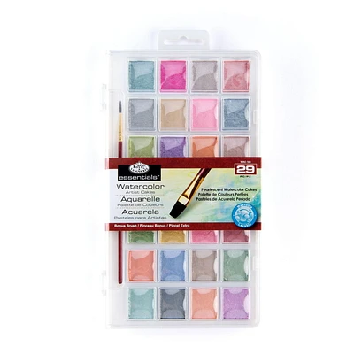 Royal & Langnickel - Ensemble de gâteaux de peinture aquarelle nacrée 28 couleurs avec pinceau 28 gâteaux aquarelle nacrés