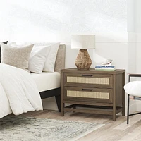 Ameriwood Home Lennon 2 Drawer Nightstand, Medium Brown and Faux Rattan