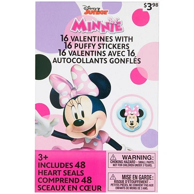 Cartes de Saint-Valentin Minnie avec autocollants bouffants, multicolores, 16 pièces