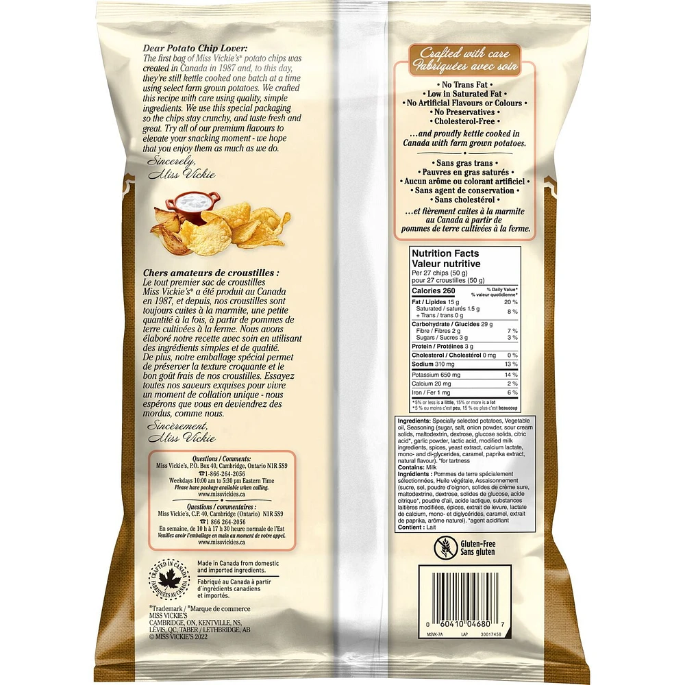 Miss Vickie's Sour Cream & Caramelized Onion flavour kettle cooked potato chips