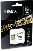 Emtec CL10 U3 64 GB MSD SpeedIN' Card + Adapter, 64 GB