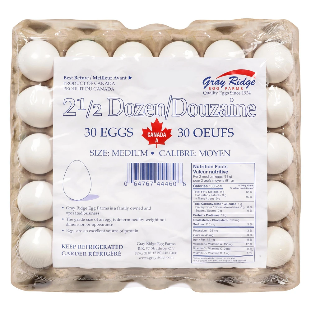 Gray Ridge White Eggs 30 Pack Medium, 30 Count