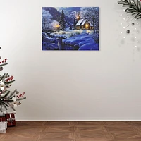 Christmas Led Canvas Wall Art Church Beside River 12X16
